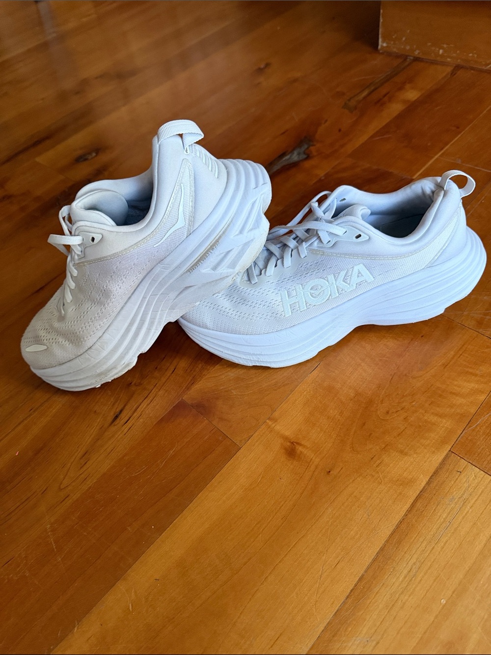 Hoka Bondi 8 White Cushioned Running Sneakers